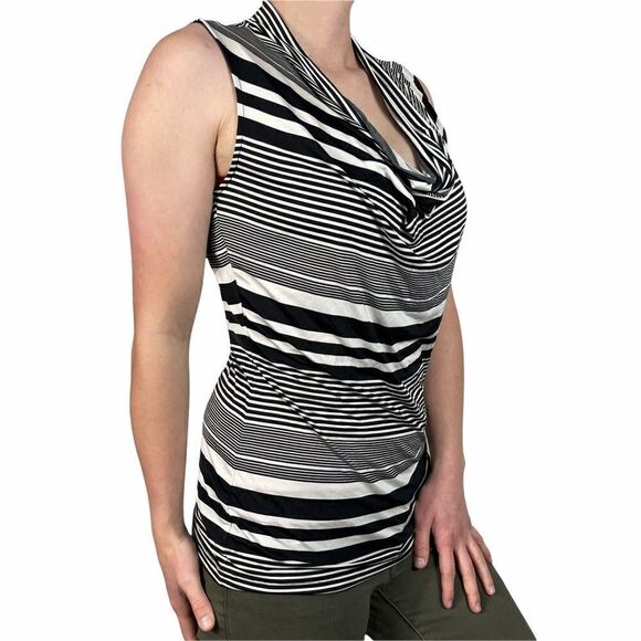WORTHINGTON Black/Ivory Stripe Cowl Neck Top - Picture 2 of 6